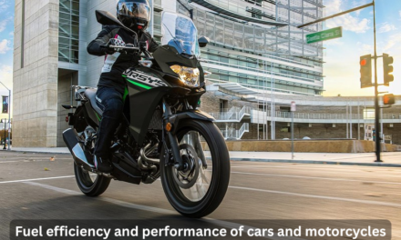 How do fuel efficiency and performance differ between cars and motorcycles?