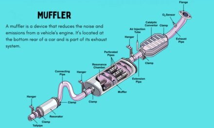 What role does the muffler play in an exhaust system, and how does it affect vehicle noise levels?